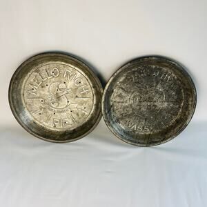 Two Vintage Heavy Tin Pie Plates 9 5/8” Mrs Smith’s & Really Good Wassell
